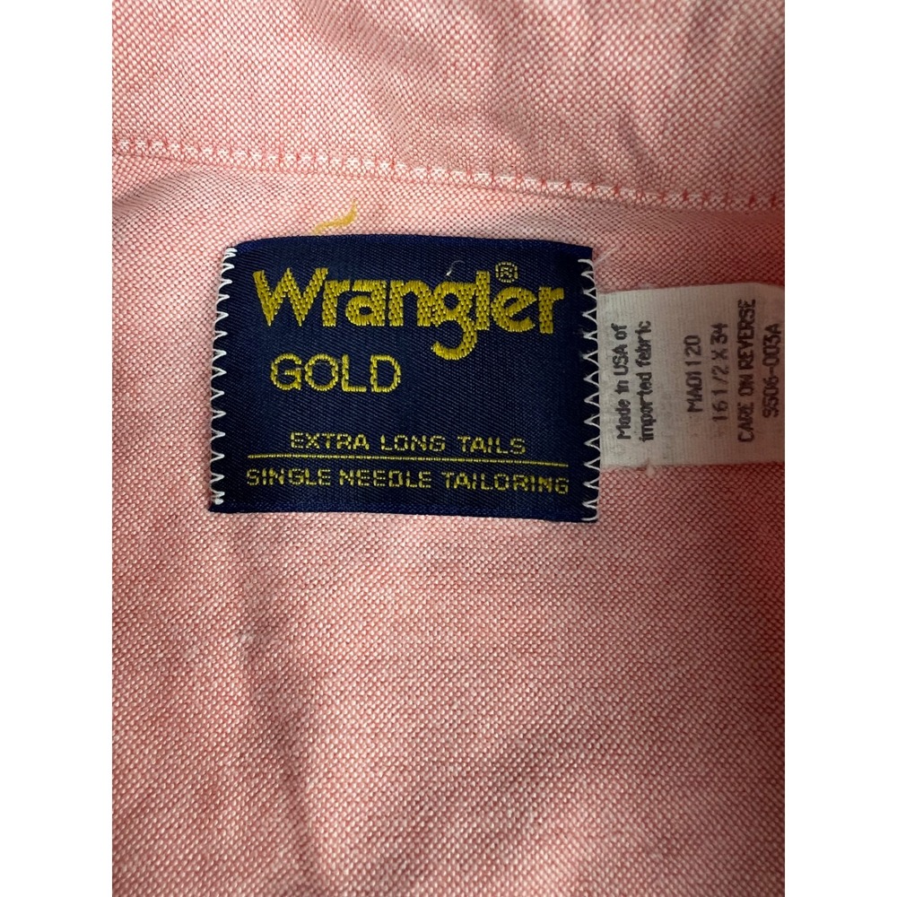 Wrangler Gold Mens 16 1/2x34 Pink Button Down Long Sleeve Shirt USA Made - Picture 9 of 16